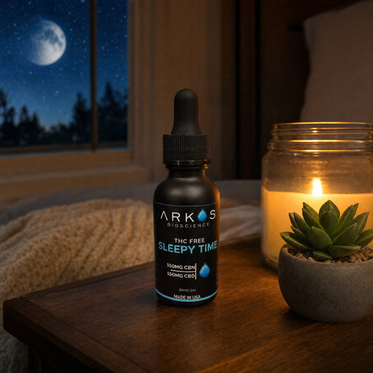 Sleepy Time on moonlit nightstand
